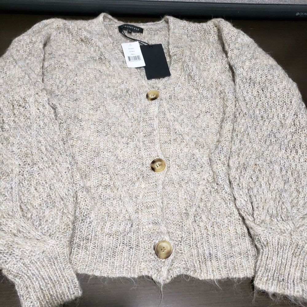 NWT GibsonLook Beige-Gray Sweater Knit Jacket Buttons Up Relaxed XS